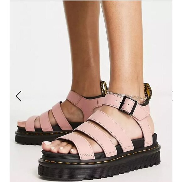 Doc Dr. Martens Blaire Flatform Pink Leather Sandals Women's Size 7 38 UK 5 New